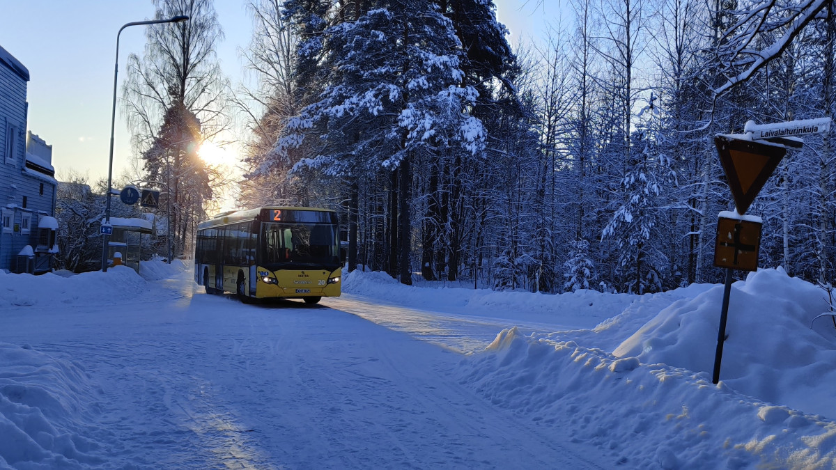 A bus on a winter road