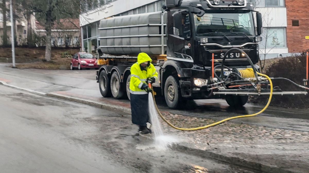 Street washing in the spring.
