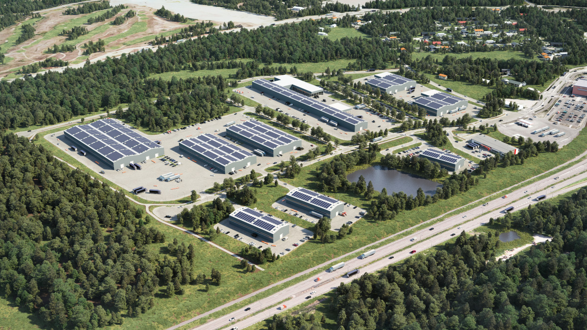 Aerial view, observational view of the Mioni business park, large area, buildings