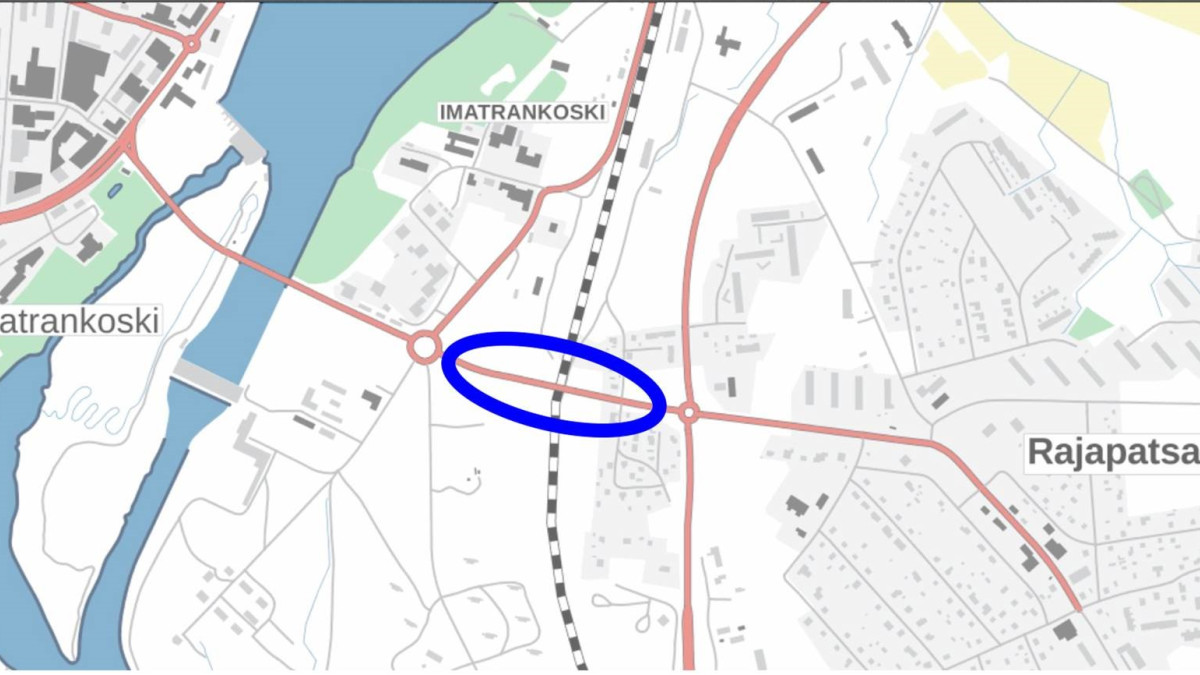 Kartta, jossa näkyy ratatyön paikka Imatrankoskentiellä.