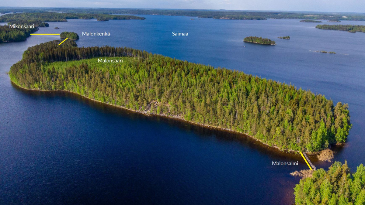 Aerial view of Malonsaari and the locations of the bridges.