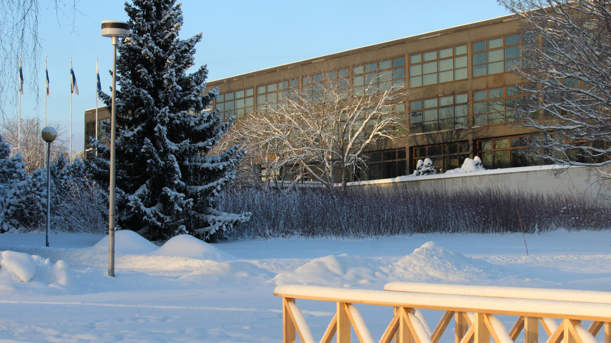 The current Imatra town hall, the future wilderness and nature culture museum exterior in winter.