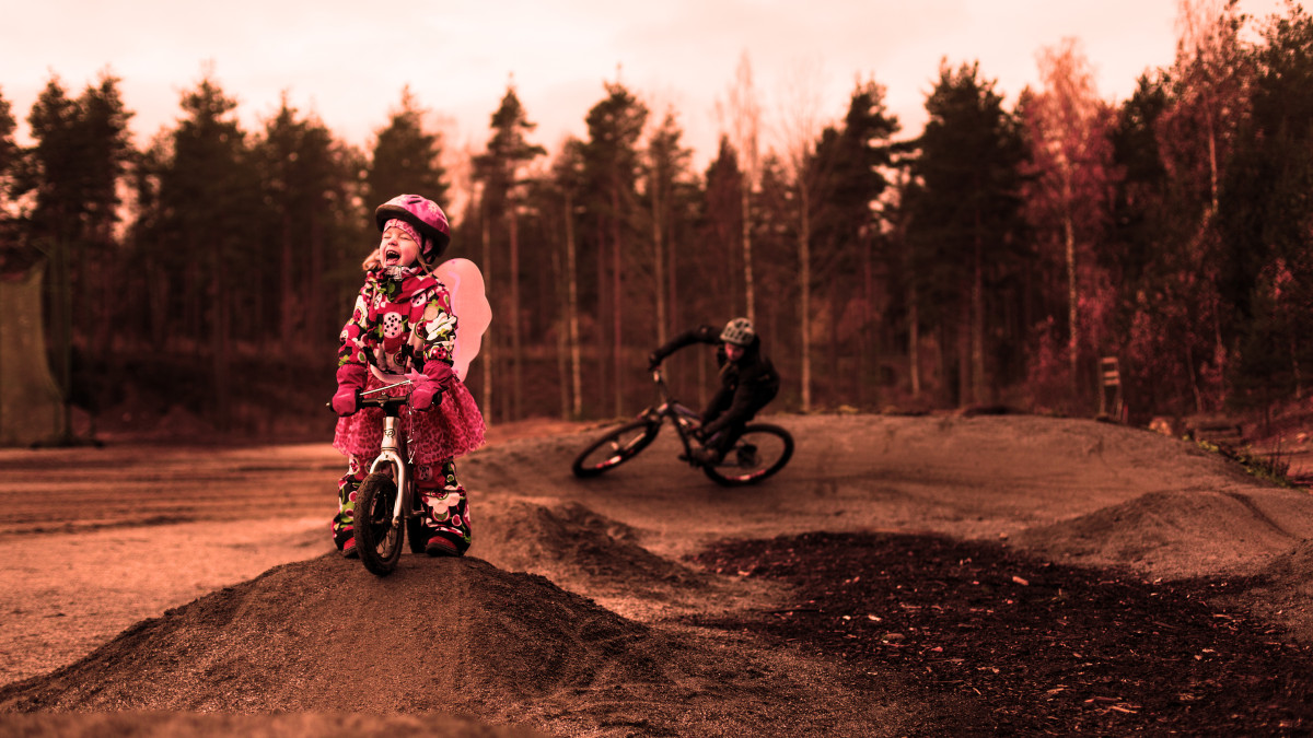 Cyclist on the Karhumäki Pump Track in Ukonniemi, Imatra