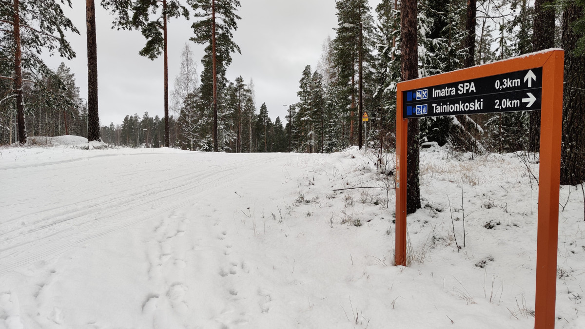 Ski trail and sign.