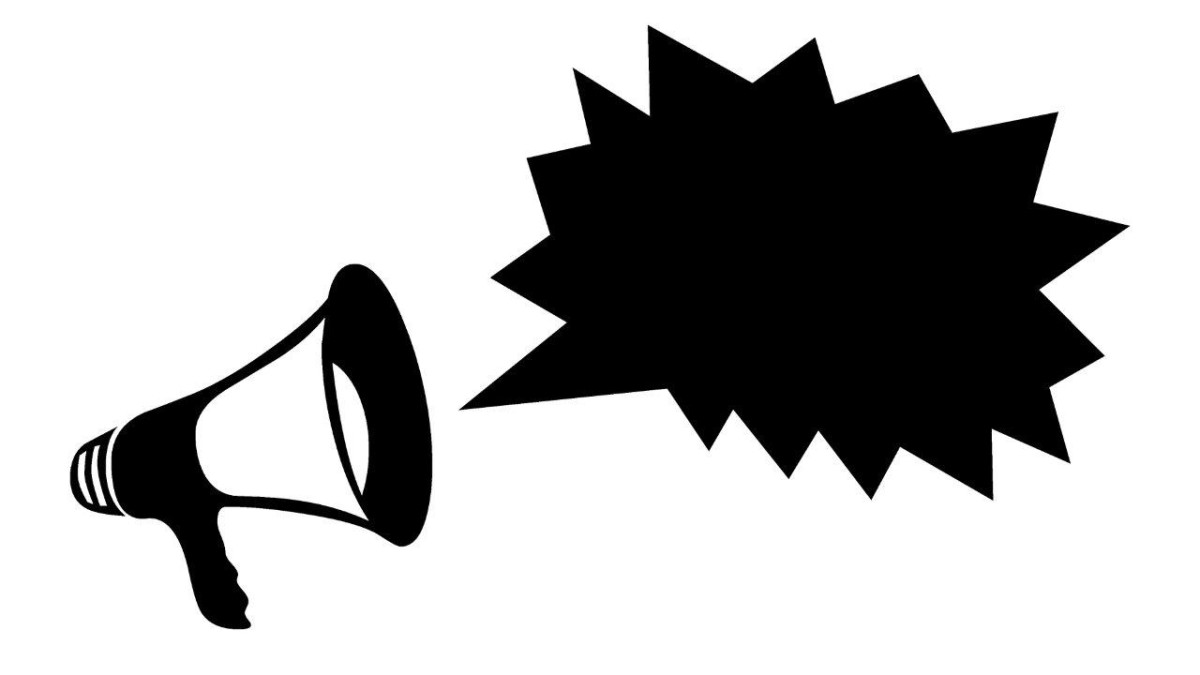 Cartoon black and white megaphone.