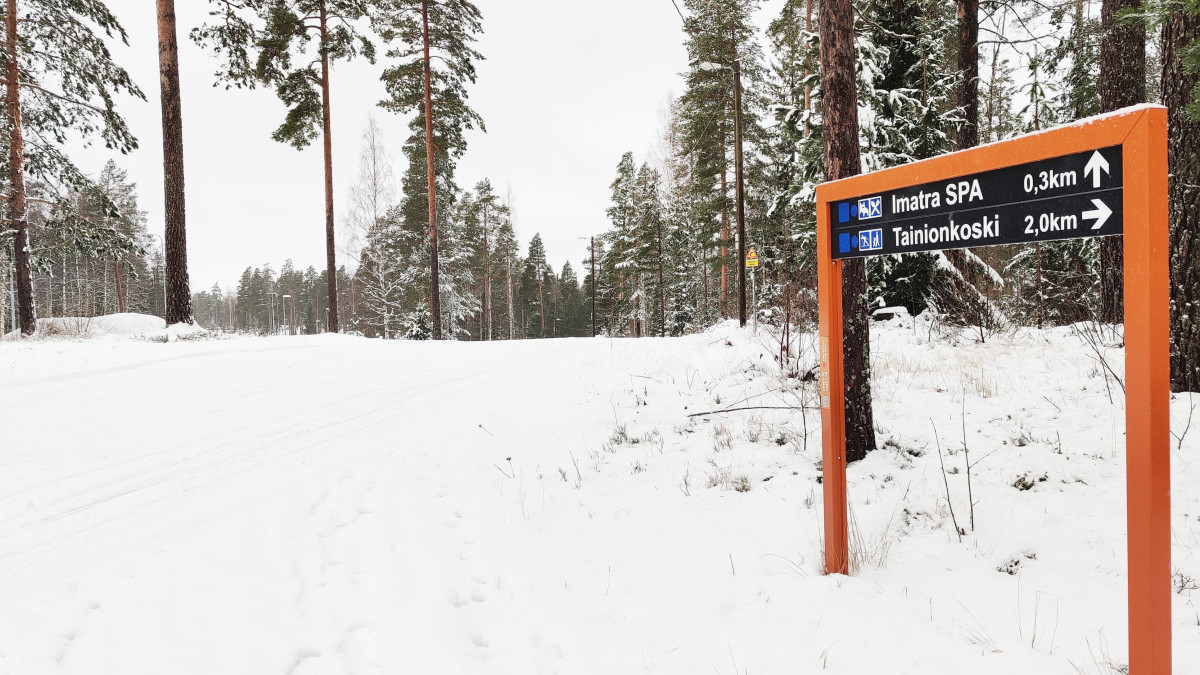 Ski trail and sign.