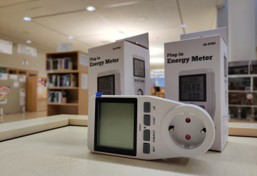 Electricity consumption meters in the library.