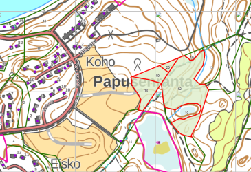 The logging area marked in red on the map in Rauha.