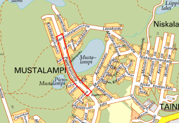 Map from Imatra, the northern end of Paperharjuntie marked with a red border.