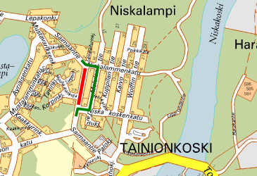Map of the Imatra Saimaantie lock marked in red and the detour in green on the map.