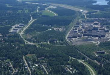 Вид с воздуха на летний пейзаж: сталелитейный завод Овако в правой части снимка.