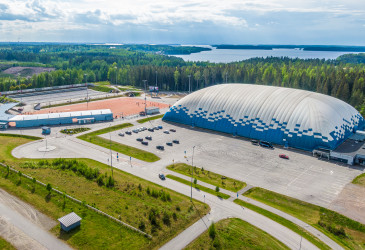 Aerial view of the Ukonniemi arena and the baseball field.