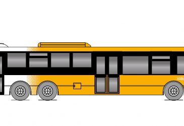 Havainnekuva bussista, jossa on keltaisia kuvioita.