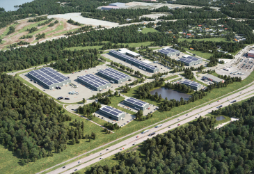 Aerial view, observational view of the Mioni business park, large area, buildings