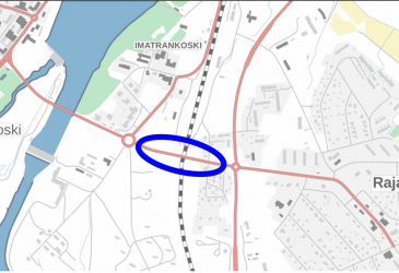 Kartta, jossa näkyy ratatyön paikka Imatrankoskentiellä.