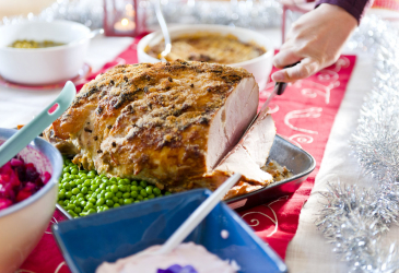 Christmas ham on the dining table.
