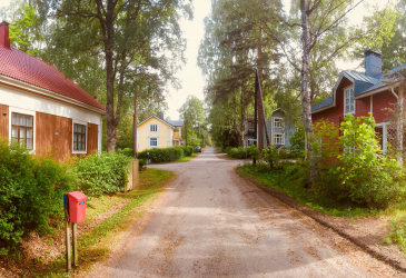 residential street and old houses