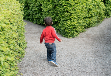 selin kuvaajaan oleva poika valitsee puistossa käytävää
