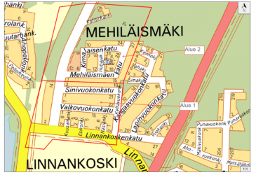 Karttakuva Imatran Sotkulammelta, savutusalue merkittynä punaisella.