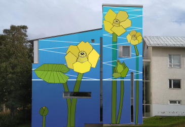 Observation photo of the mural. The picture shows Ulpuka flowers.