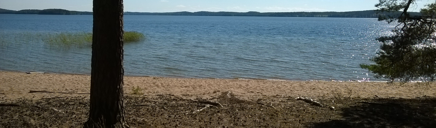 Sandy beach view of the lake.