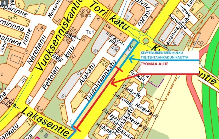 Карта, показывающая поток легкового транспорта через Тиилитехтаханакату.